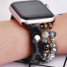 Load image into Gallery viewer, Leopard Calf Leather and Crystal Apple Watch Band