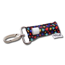Load image into Gallery viewer, Rainbow Hearts on Black LippyClip® Lip Balm Holder