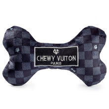 Load image into Gallery viewer, Black Checker Chewy Vuiton Bone Squeaker Dog Toy