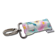 Load image into Gallery viewer, Peacock Feathers on White LippyClip® Lip Balm Holder