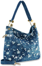 Load image into Gallery viewer, Pearl Studded Distressed Denim Hobo