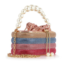 Load image into Gallery viewer, Pearl Accented Striped Rhinestone Evening Bag