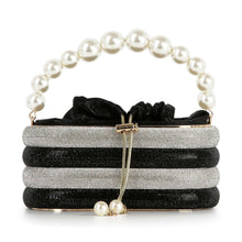 Load image into Gallery viewer, Pearl Accented Striped Rhinestone Evening Bag