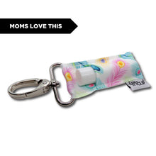 Load image into Gallery viewer, Peacock Feathers on White LippyClip® Lip Balm Holder