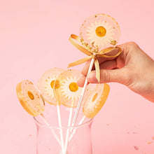 Load image into Gallery viewer, Daisy and Gold Lollipops, Mandarin Orange, 10/Case - VEGAN