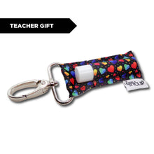 Load image into Gallery viewer, Rainbow Hearts on Black LippyClip® Lip Balm Holder
