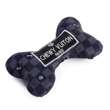 Load image into Gallery viewer, Black Checker Chewy Vuiton Bone Squeaker Dog Toy

