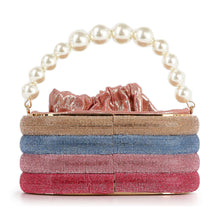 Load image into Gallery viewer, Pearl Accented Striped Rhinestone Evening Bag
