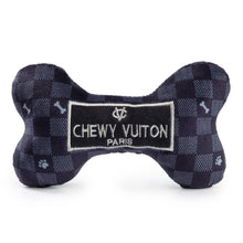 Load image into Gallery viewer, Black Checker Chewy Vuiton Bone Squeaker Dog Toy
