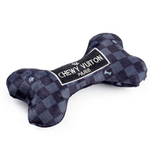 Load image into Gallery viewer, Black Checker Chewy Vuiton Bone Squeaker Dog Toy
