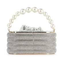 Load image into Gallery viewer, Pearl Accented Striped Rhinestone Evening Bag
