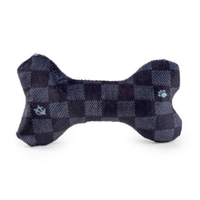 Load image into Gallery viewer, Black Checker Chewy Vuiton Bone Squeaker Dog Toy
