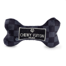 Load image into Gallery viewer, Black Checker Chewy Vuiton Bone Squeaker Dog Toy
