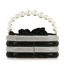 Load image into Gallery viewer, Pearl Accented Striped Rhinestone Evening Bag
