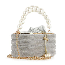 Load image into Gallery viewer, Pearl Accented Striped Rhinestone Evening Bag
