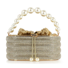 Load image into Gallery viewer, Pearl Accented Striped Rhinestone Evening Bag
