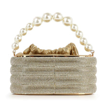Load image into Gallery viewer, Pearl Accented Striped Rhinestone Evening Bag
