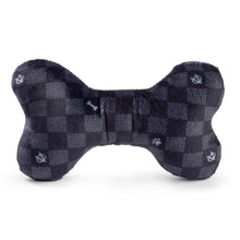 Load image into Gallery viewer, Black Checker Chewy Vuiton Bone Squeaker Dog Toy
