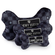 Load image into Gallery viewer, Black Checker Chewy Vuiton Bone Squeaker Dog Toy
