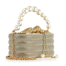Load image into Gallery viewer, Pearl Accented Striped Rhinestone Evening Bag
