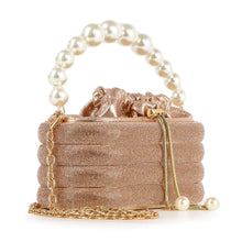 Load image into Gallery viewer, Pearl Accented Striped Rhinestone Evening Bag
