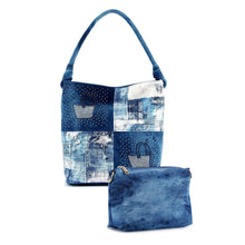 Load image into Gallery viewer, Four Square Patchwork Denim Hobo Set - Dark Blue
