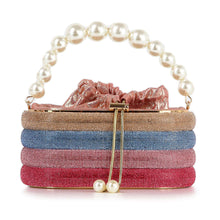 Load image into Gallery viewer, Pearl Accented Striped Rhinestone Evening Bag
