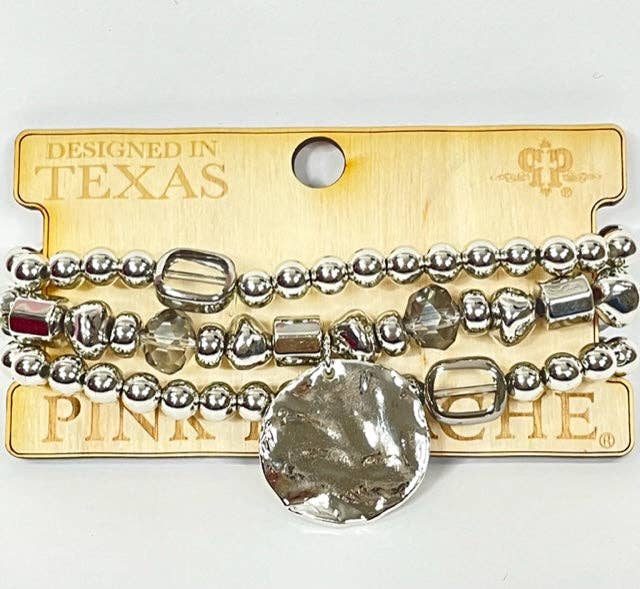 Silver and gray bead bracelet set 1CNC G148 - LAST CALL