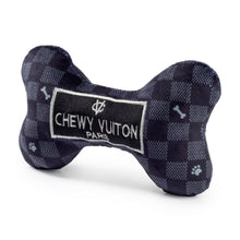 Load image into Gallery viewer, Black Checker Chewy Vuiton Bone Squeaker Dog Toy
