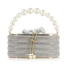 Load image into Gallery viewer, Pearl Accented Striped Rhinestone Evening Bag
