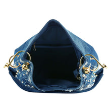 Load image into Gallery viewer, Pearl Studded Distressed Denim Hobo

