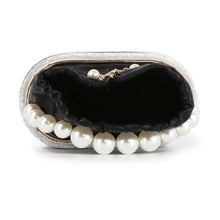 Load image into Gallery viewer, Pearl Accented Striped Rhinestone Evening Bag
