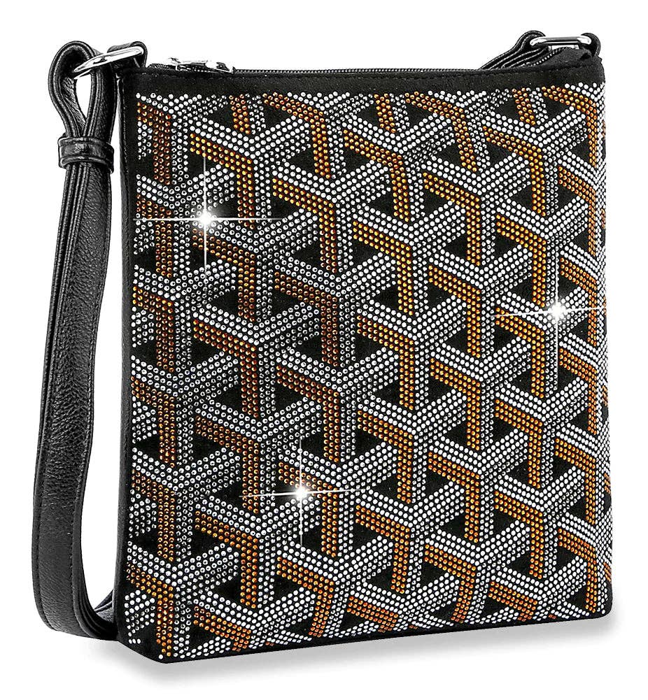 Trendy Rhinestone Patterned Crossbody Sling - Black