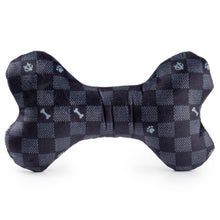 Load image into Gallery viewer, Black Checker Chewy Vuiton Bone Squeaker Dog Toy
