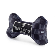 Load image into Gallery viewer, Black Checker Chewy Vuiton Bone Squeaker Dog Toy
