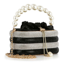 Load image into Gallery viewer, Pearl Accented Striped Rhinestone Evening Bag
